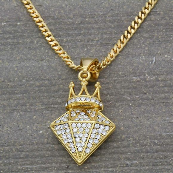 14k Gold Diamond 24" Cuban Chain + Pendant - Picture 3 of 7